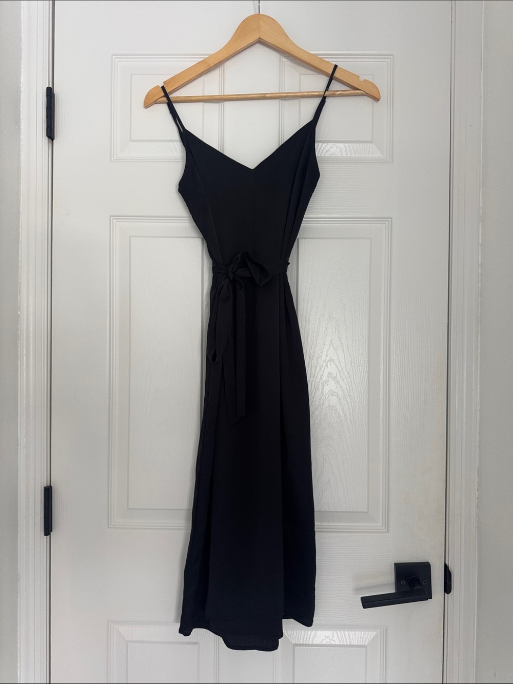 Abercrombie & Fitch Black Spaghetti-Strap Satin Modi Dress with Waist Tie